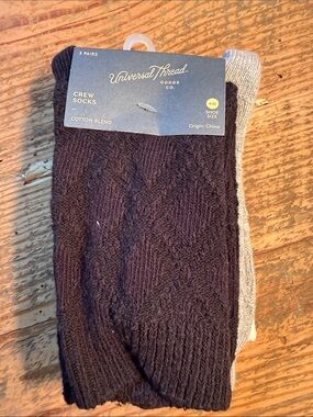 Universal Thread Men/Women Black & Light Gray & White Cable Crew Socks - 3 Pack